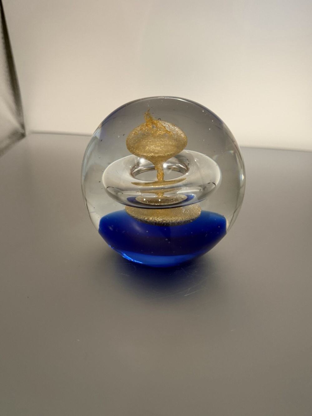Vintage Art Glass Paperweight Cobalt Blue Gold Aventurine Hourglass Unique Style